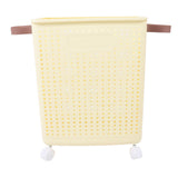 Laundry Hamper Creamy White PP Foldable Laundry Basket with Wheels for Dirty Clothes L