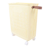 Laundry Hamper Creamy White PP Foldable Laundry Basket with Wheels for Dirty Clothes L