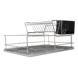 Dish Drying Rack Space Saving 2 Tier Dish Rack for Kitchen Counter Stainless Steel Dish Drainer with Cutlery Holder