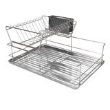Dish Drying Rack Space Saving 2 Tier Dish Rack for Kitchen Counter Stainless Steel Dish Drainer with Cutlery Holder
