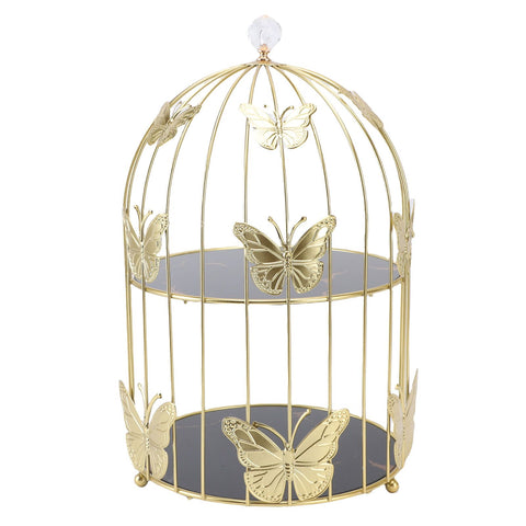 Golden Bird Cage Shape Cosmetic Rack Desktop Makeup Organizer Rack Double Tier Cupcake Cake Stand Multi Purpose for Home Bedroom Party In Australia - Darrahopens