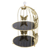 Golden Bird Cage Shape Cosmetic Rack Desktop Makeup Organizer Rack Double Tier Cupcake Cake Stand Multi Purpose for Home Bedroom Party