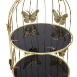 Golden Bird Cage Shape Cosmetic Rack Desktop Makeup Organizer Rack Double Tier Cupcake Cake Stand Multi Purpose for Home Bedroom Party