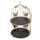 Golden Bird Cage Shape Cosmetic Rack Desktop Makeup Organizer Rack Double Tier Cupcake Cake Stand Multi Purpose for Home Bedroom Party