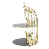 Golden Bird Cage Shape Cosmetic Rack Desktop Makeup Organizer Rack Double Tier Cupcake Cake Stand Multi Purpose for Home Bedroom Party