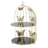 Golden Bird Cage Shape Cosmetic Rack Desktop Makeup Organizer Rack Double Tier Cupcake Cake Stand Multi Purpose for Home Bedroom Party