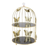 Golden Bird Cage Shape Cosmetic Rack Desktop Makeup Organizer Rack Double Tier Cupcake Cake Stand Multi Purpose for Home Bedroom Party