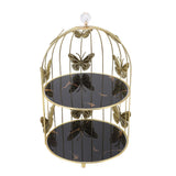 Golden Bird Cage Shape Cosmetic Rack Desktop Makeup Organizer Rack Double Tier Cupcake Cake Stand Multi Purpose for Home Bedroom Party