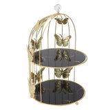 Golden Bird Cage Shape Cosmetic Rack Desktop Makeup Organizer Rack Double Tier Cupcake Cake Stand Multi Purpose for Home Bedroom Party