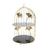 Gold Bird Cage Shape 2 Tier Cupcake Cake Stand Cosmetics Storage Rack Jewelry Display Holder Multi Purpose for Home Bedroom Party Decor