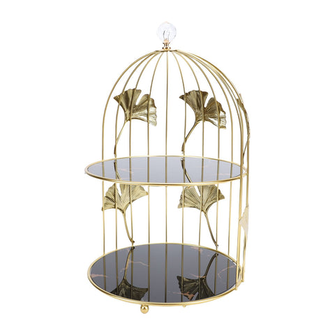 Gold Bird Cage Shape 2 Tier Cupcake Cake Stand Cosmetics Storage Rack Jewelry Display Holder Multi Purpose for Home Bedroom Party Decor