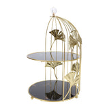Gold Bird Cage Shape 2 Tier Cupcake Cake Stand Cosmetics Storage Rack Jewelry Display Holder Multi Purpose for Home Bedroom Party Decor