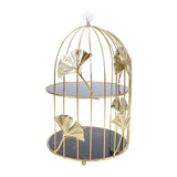 Gold Bird Cage Shape 2 Tier Cupcake Cake Stand Cosmetics Storage Rack Jewelry Display Holder Multi Purpose for Home Bedroom Party Decor