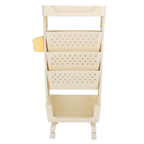 Rolling Book Cart 5 Tier PP Multi Functional Movable Storage Book Rack Utility Organizer Bookshelf with Lockable Casters for Study Office Bedroom Cream White In Australia - Darrahopens