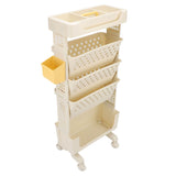 Rolling Book Cart 5 Tier PP Multi Functional Movable Storage Book Rack Utility Organizer Bookshelf with Lockable Casters for Study Office Bedroom Cream White In Australia - Darrahopens
