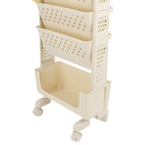 Rolling Book Cart 5 Tier PP Multi Functional Movable Storage Book Rack Utility Organizer Bookshelf with Lockable Casters for Study Office Bedroom Cream White