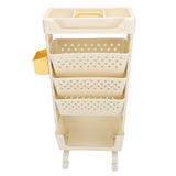 Rolling Book Cart 5 Tier PP Multi Functional Movable Storage Book Rack Utility Organizer Bookshelf with Lockable Casters for Study Office Bedroom Cream White