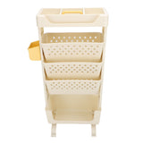 Rolling Book Cart 5 Tier PP Multi Functional Movable Storage Book Rack Utility Organizer Bookshelf with Lockable Casters for Study Office Bedroom Cream White