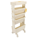 Rolling Book Cart 5 Tier PP Multi Functional Movable Storage Book Rack Utility Organizer Bookshelf with Lockable Casters for Study Office Bedroom Cream White