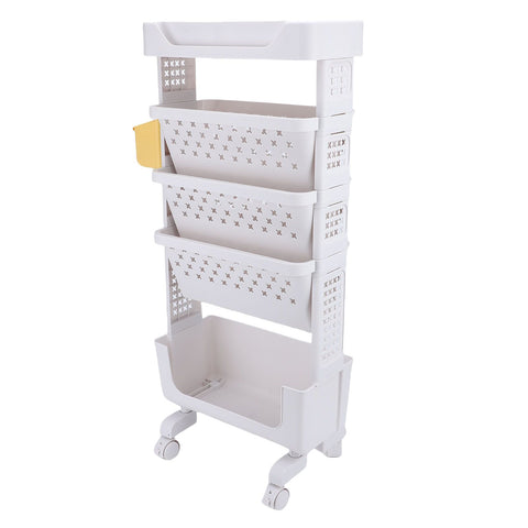 Rolling Book Cart 5 Tier PP Multi Functional Movable Storage Book Rack Utility Organizer Bookshelf with Lockable Casters for Study Office Bedroom White In Australia - Darrahopens