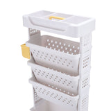 Rolling Book Cart 5 Tier PP Multi Functional Movable Storage Book Rack Utility Organizer Bookshelf with Lockable Casters for Study Office Bedroom White