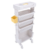 Rolling Book Cart 5 Tier PP Multi Functional Movable Storage Book Rack Utility Organizer Bookshelf with Lockable Casters for Study Office Bedroom White