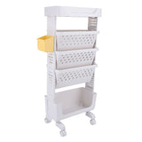 Rolling Book Cart 5 Tier PP Multi Functional Movable Storage Book Rack Utility Organizer Bookshelf with Lockable Casters for Study Office Bedroom White