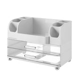 Makeup Organizer with Drawers Countertop Cosmetic Display Case with Brush Holder for Bathroom Countertop Skincare Perfume White
