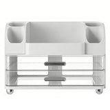 Makeup Organizer with Drawers Countertop Cosmetic Display Case with Brush Holder for Bathroom Countertop Skincare Perfume White
