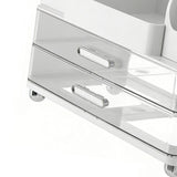 Makeup Organizer with Drawers Countertop Cosmetic Display Case with Brush Holder for Bathroom Countertop Skincare Perfume White