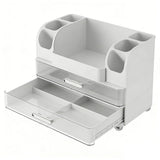 Makeup Organizer with Drawers Countertop Cosmetic Display Case with Brush Holder for Bathroom Countertop Skincare Perfume White
