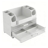 Makeup Organizer with Drawers Countertop Cosmetic Display Case with Brush Holder for Bathroom Countertop Skincare Perfume White