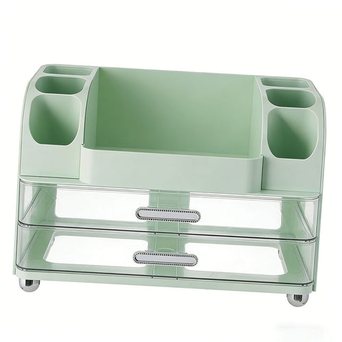 Makeup Organizer for Vanity with 2 Drawers Cosmetic Display Case with Brush Holders for Bathroom Countertop Skincare Desk Office Supplies Green In Australia - Darrahopens