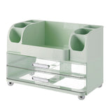 Makeup Organizer for Vanity with 2 Drawers Cosmetic Display Case with Brush Holders for Bathroom Countertop Skincare Desk Office Supplies Green