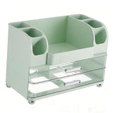 Makeup Organizer for Vanity with 2 Drawers Cosmetic Display Case with Brush Holders for Bathroom Countertop Skincare Desk Office Supplies Green