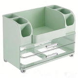 Makeup Organizer for Vanity with 2 Drawers Cosmetic Display Case with Brush Holders for Bathroom Countertop Skincare Desk Office Supplies Green
