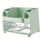 Makeup Organizer for Vanity with 2 Drawers Cosmetic Display Case with Brush Holders for Bathroom Countertop Skincare Desk Office Supplies Green