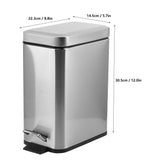 5L Stainless Steel Sanding Dustbin Step Pedal Trash Can Rubbish Garbage Bin for Home Office Use