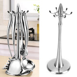 Stainless Steel Cooking Utensil Stand Kitchenware Spatula Scoop Spoon Rotating Storage Rack