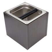 Knock Box Stainless Steel Square Coffee Grounds Container Waste Bin with Wooden Box