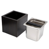 Knock Box Stainless Steel Square Coffee Grounds Container Waste Bin with Wooden Box