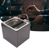 Knock Box Stainless Steel Square Coffee Grounds Container Waste Bin with Wooden Box