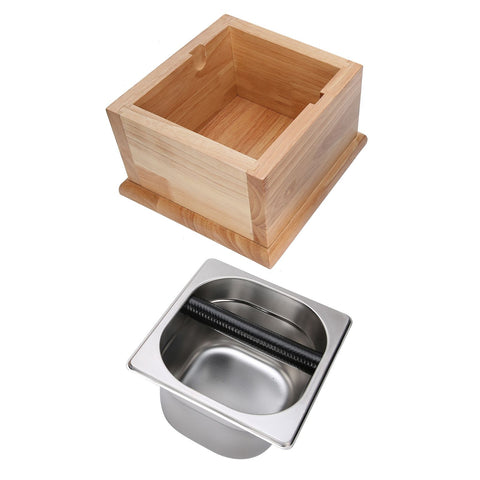 Knock Box Stainless Steel Coffee Grounds Container Waste Bin with Wood Base Coffee AccessoryL In Australia - Darrahopens