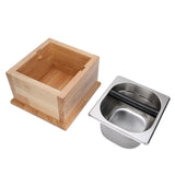 Knock Box Stainless Steel Coffee Grounds Container Waste Bin with Wood Base Coffee AccessoryL