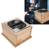 Knock Box Stainless Steel Coffee Grounds Container Waste Bin with Wood Base Coffee AccessoryL