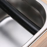 Knock Box Stainless Steel Coffee Grounds Container Waste Bin with Wood Base Coffee AccessoryL
