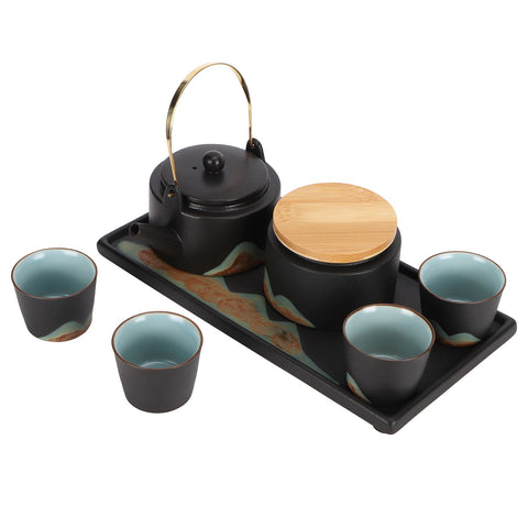 Kung Fu Tea Set Japanese Style Black Pottery Tea Kettle Jar Cups Tray Kit Tea Ceremony In Australia - Darrahopens