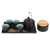 Kung Fu Tea Set Japanese Style Black Pottery Tea Kettle Jar Cups Tray Kit Tea Ceremony In Australia - Darrahopens