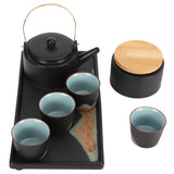 Kung Fu Tea Set Japanese Style Black Pottery Tea Kettle Jar Cups Tray Kit Tea Ceremony In Australia - Darrahopens