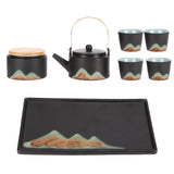 Kung Fu Tea Set Japanese Style Black Pottery Tea Kettle Jar Cups Tray Kit Tea Ceremony In Australia - Darrahopens